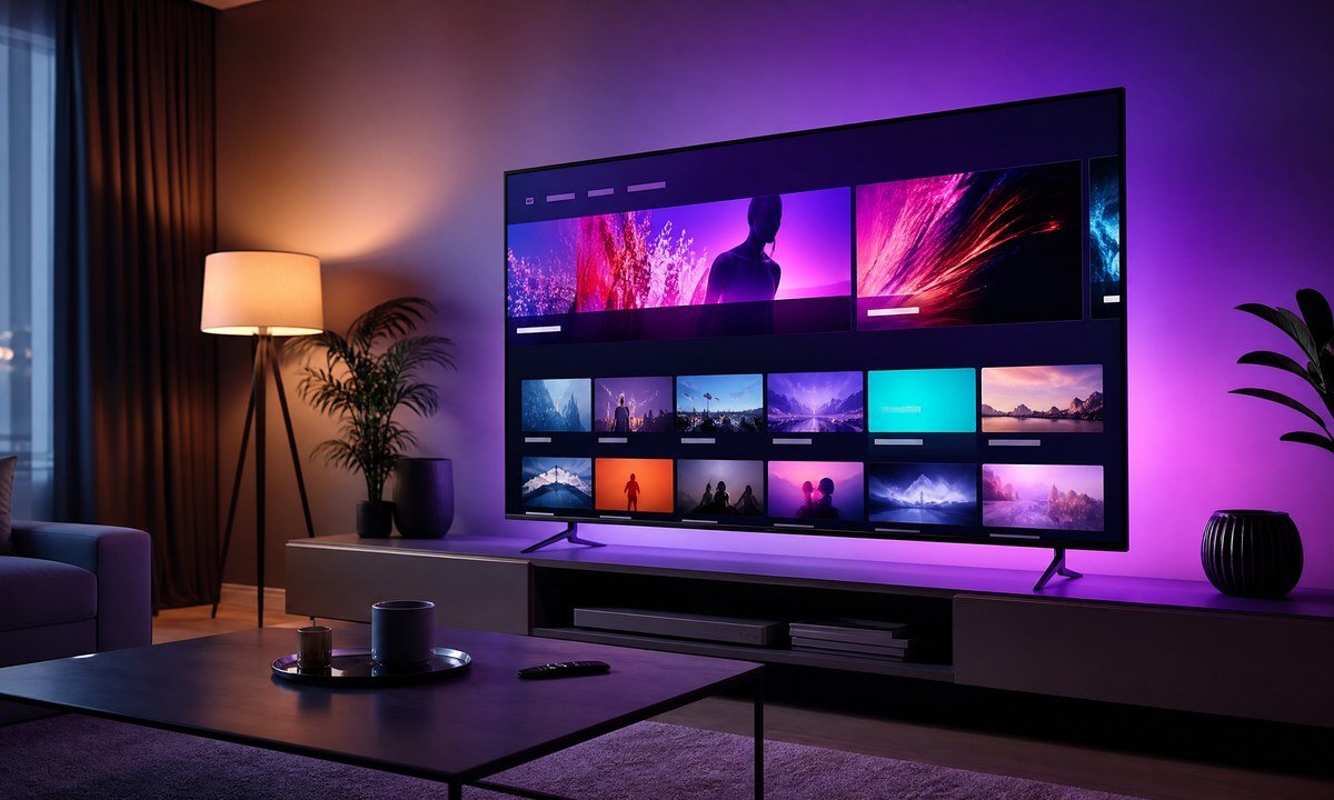 Smart TV exibindo conteúdo IPTV em 4K